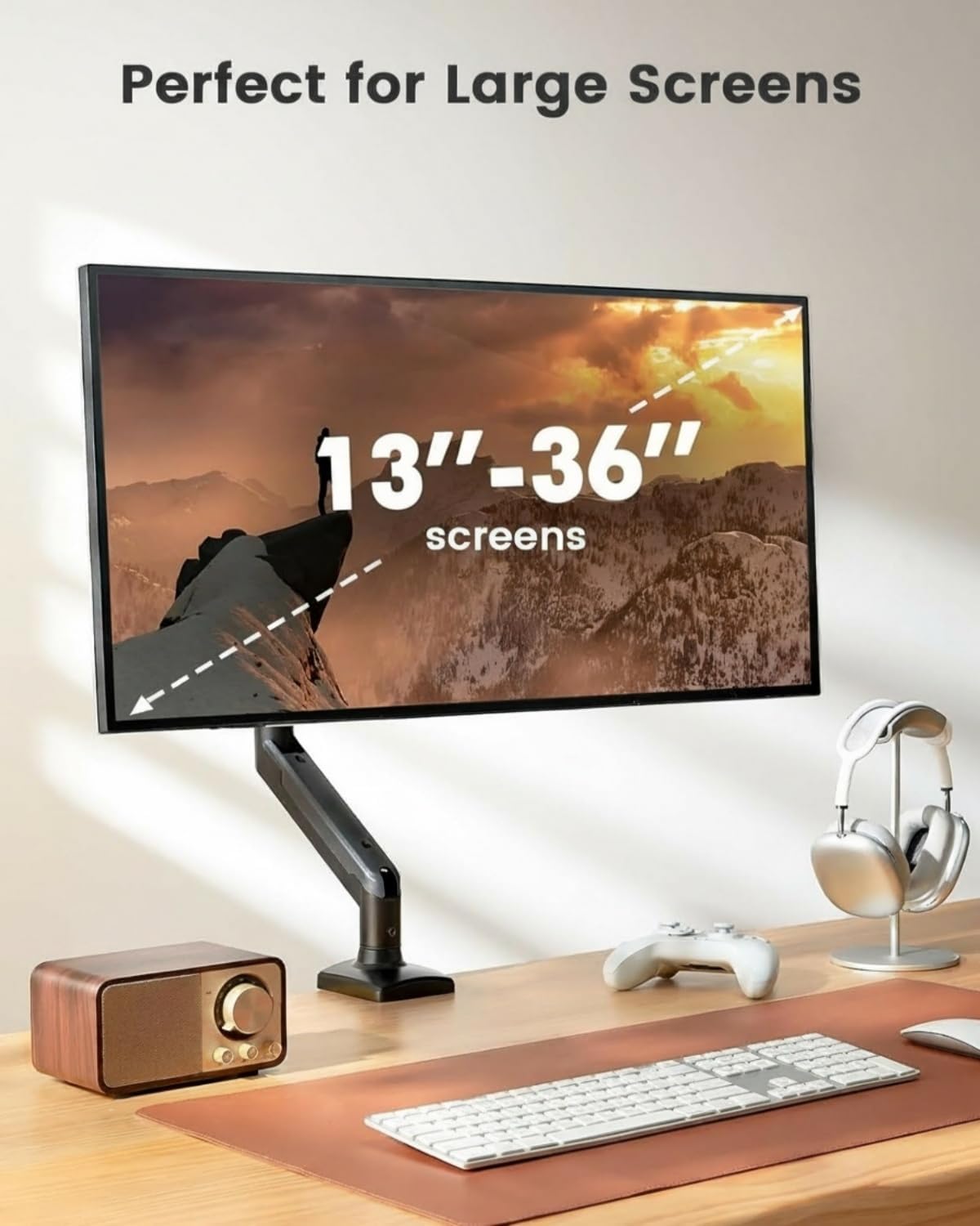 ErGear Single Monitor Arm for 13-36 Inch Screens, 22 lbs Capacity | Full-motion adjustment, C-clamp or grommet mounting, cable clips, 22 lbs support, ultrawide setup, VESA 75x75/100x100mm - 13"-36"