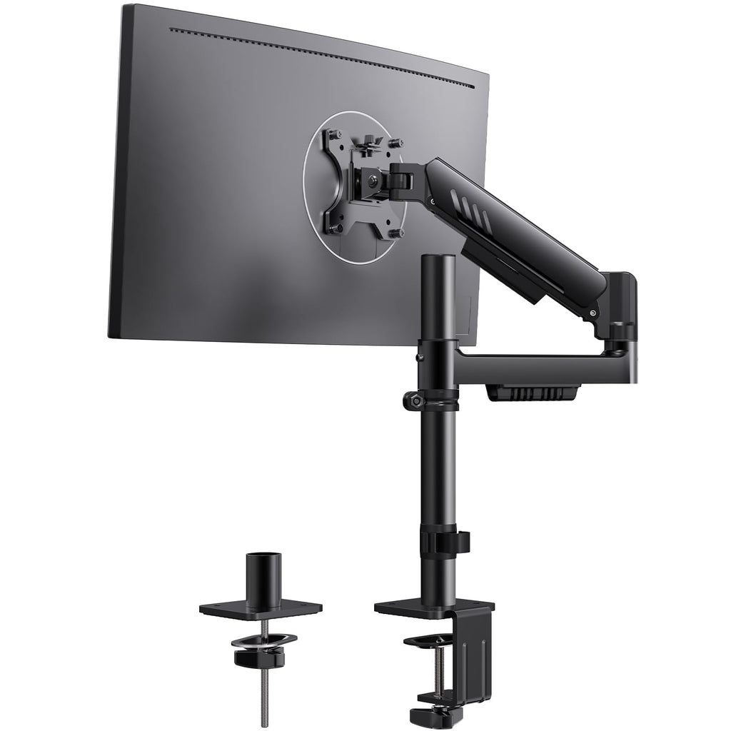 ErGear Single Monitor Arm for 13-36 Inch Screens, 22 lbs Capacity | Full-motion adjustment, C-clamp or grommet mounting, cable clips, 22 lbs support, ultrawide setup, VESA 75x75/100x100mm - 13"-36"