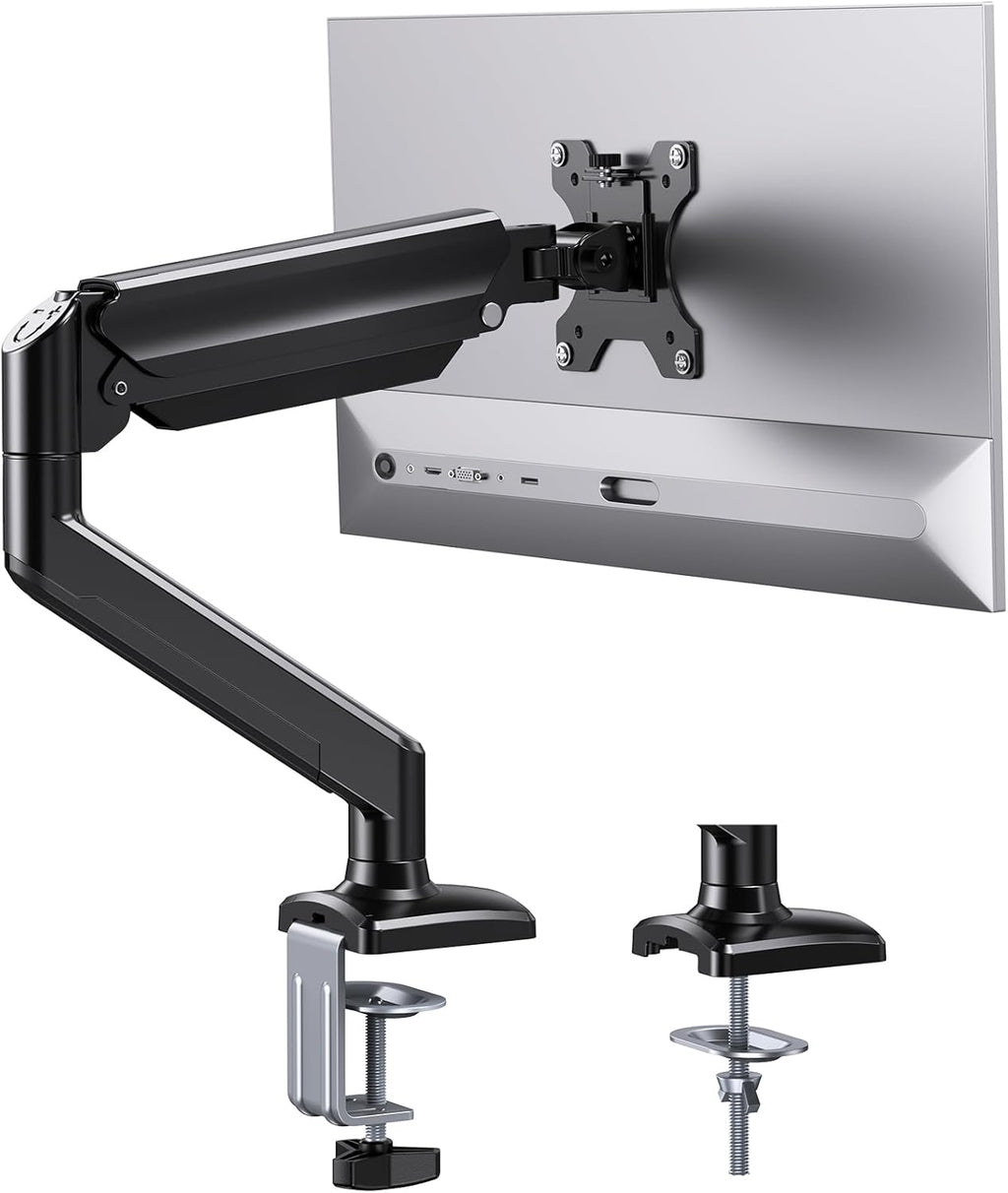 ErGear Single Monitor Arm for 13-36 Inch Screens, 22 lbs Capacity | Full-motion adjustment, C-clamp or grommet mounting, cable clips, 22 lbs support, ultrawide setup, VESA 75x75/100x100mm - 13"-36"