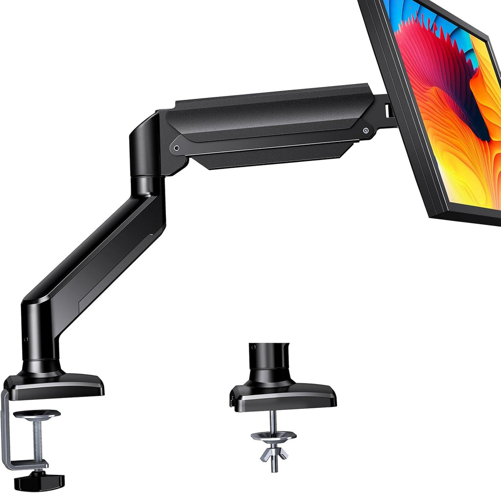 ErGear Single Monitor Arm for 13-36 Inch Screens, 22 lbs Capacity | Full-motion adjustment, C-clamp or grommet mounting, cable clips, 22 lbs support, ultrawide setup, VESA 75x75/100x100mm - 13"-36"