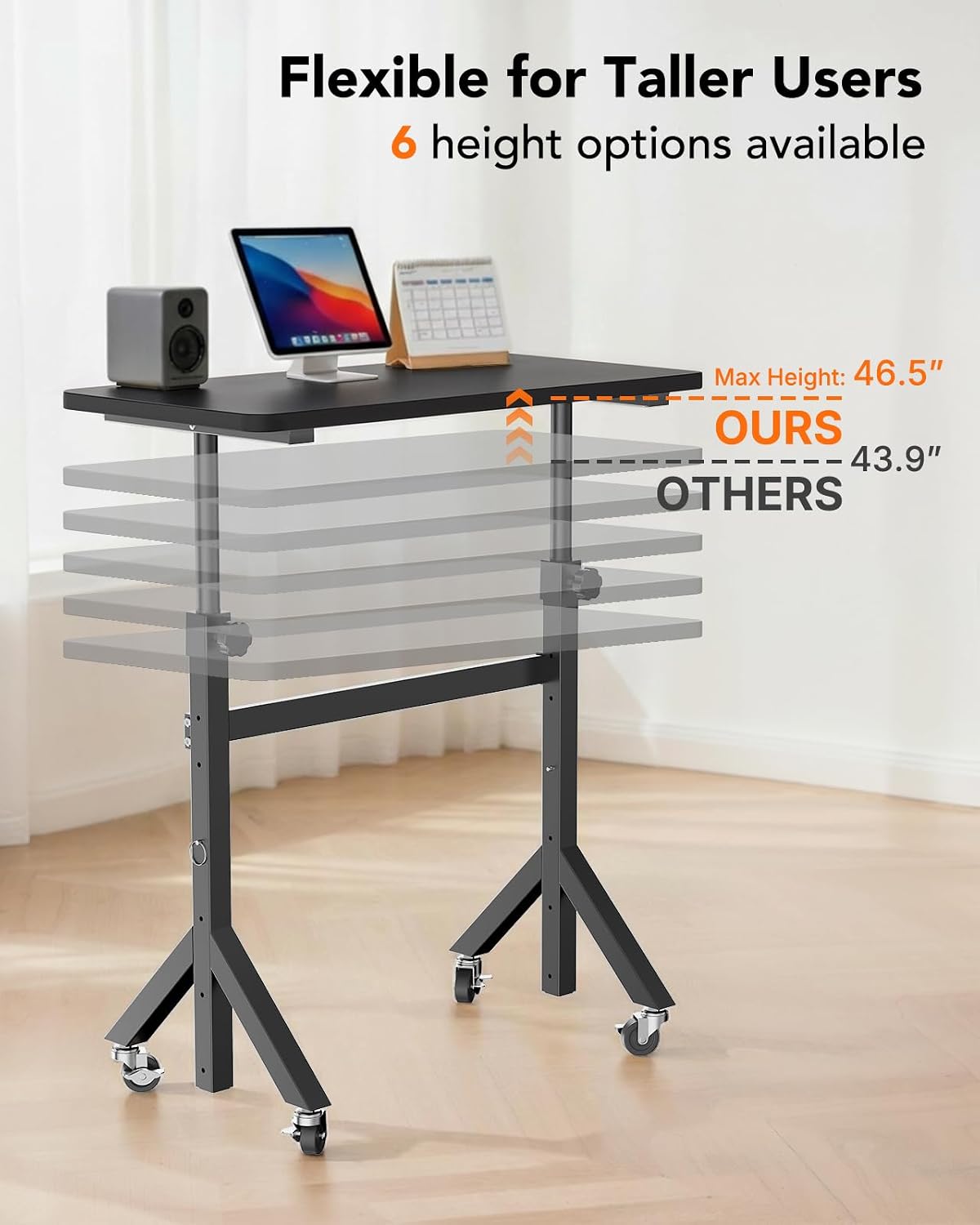 ErGear Small Standing Desk Adjustable Height, 6 Height Settings Up to 46.5″, Walking Pad Desk with Triangular Leg Design, Smooth Mobility with Lockable Wheels, Standing Desk for Walking Pad, Black - Black