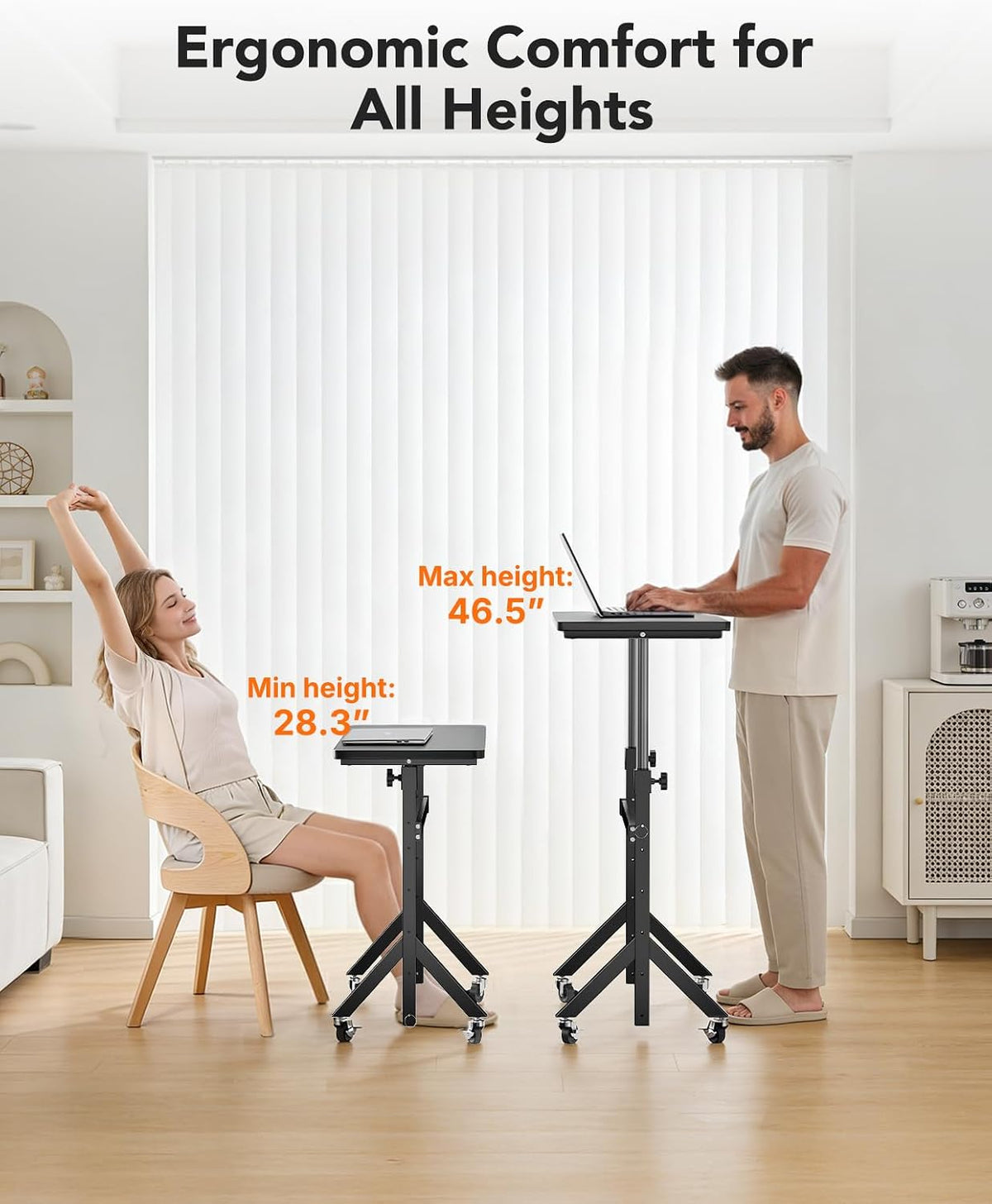 ErGear Small Standing Desk Adjustable Height, 6 Height Settings Up to 46.5″, Walking Pad Desk with Triangular Leg Design, Smooth Mobility with Lockable Wheels, Standing Desk for Walking Pad, Black - Black