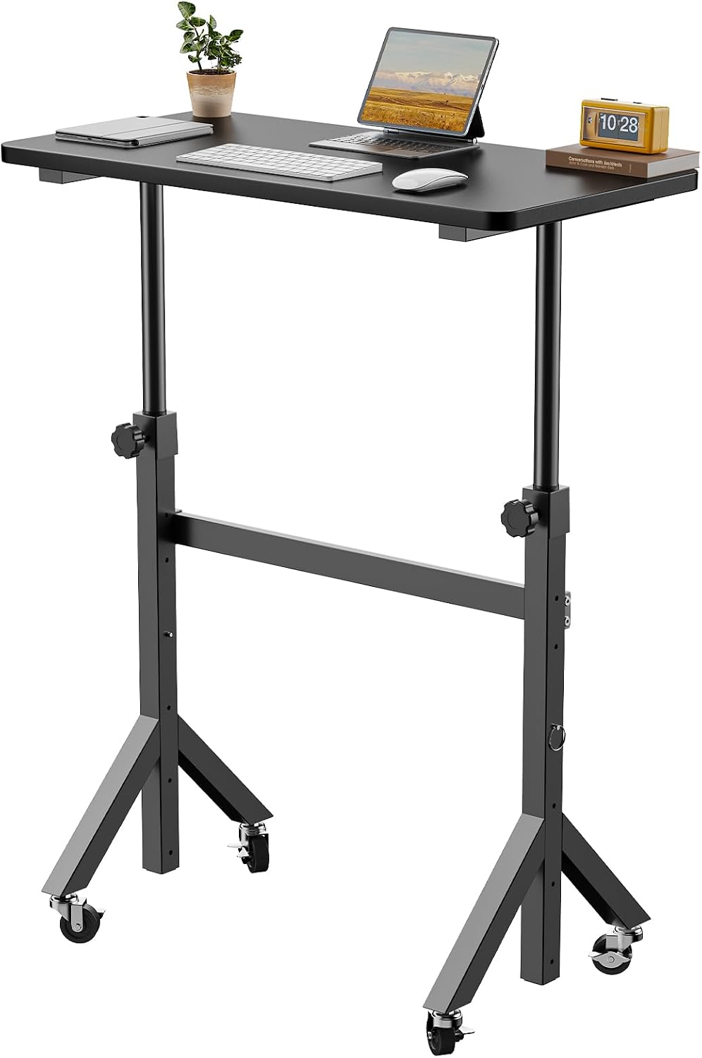 ErGear Small Standing Desk Adjustable Height, 6 Height Settings Up to 46.5″, Walking Pad Desk with Triangular Leg Design, Smooth Mobility with Lockable Wheels, Standing Desk for Walking Pad, Black - Black