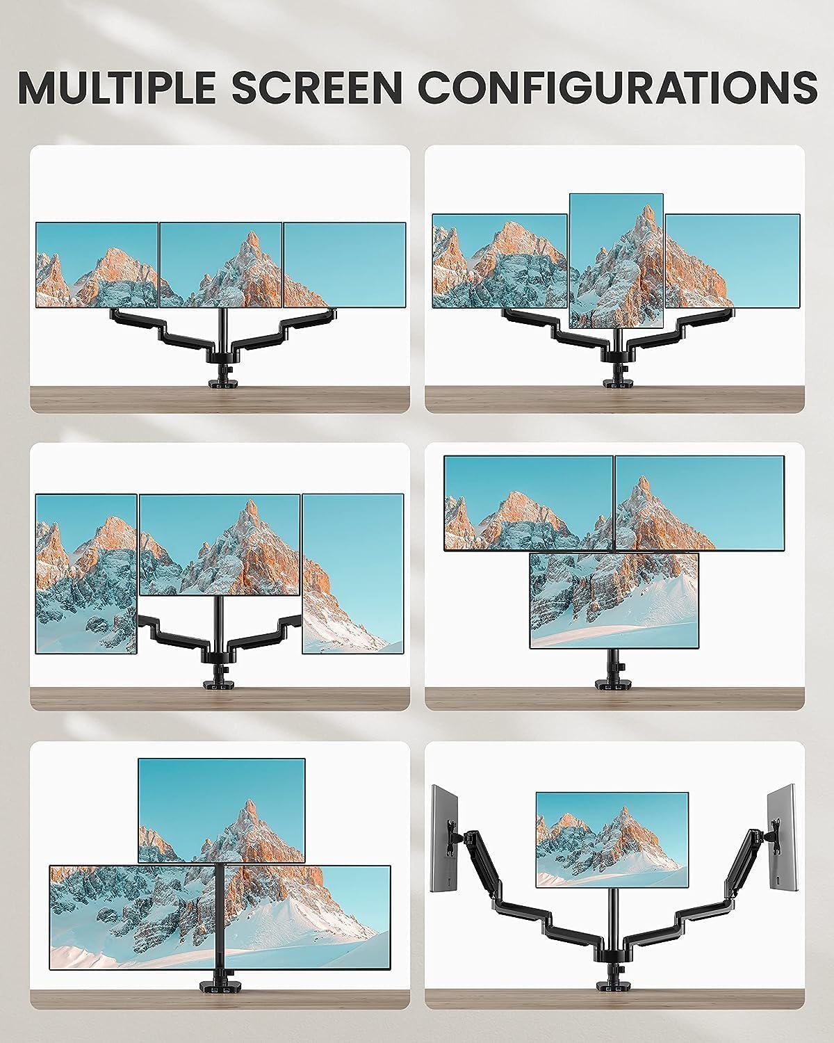 ErGear Triple Monitor Mount for 13 - 27 inch Screens, Triple Monitor Arms with USB, Heavy Duty Three Monitors Stand with Tilt, Swivel, Rotation, Holds Up to 17.6 lbs Each Arm - 
