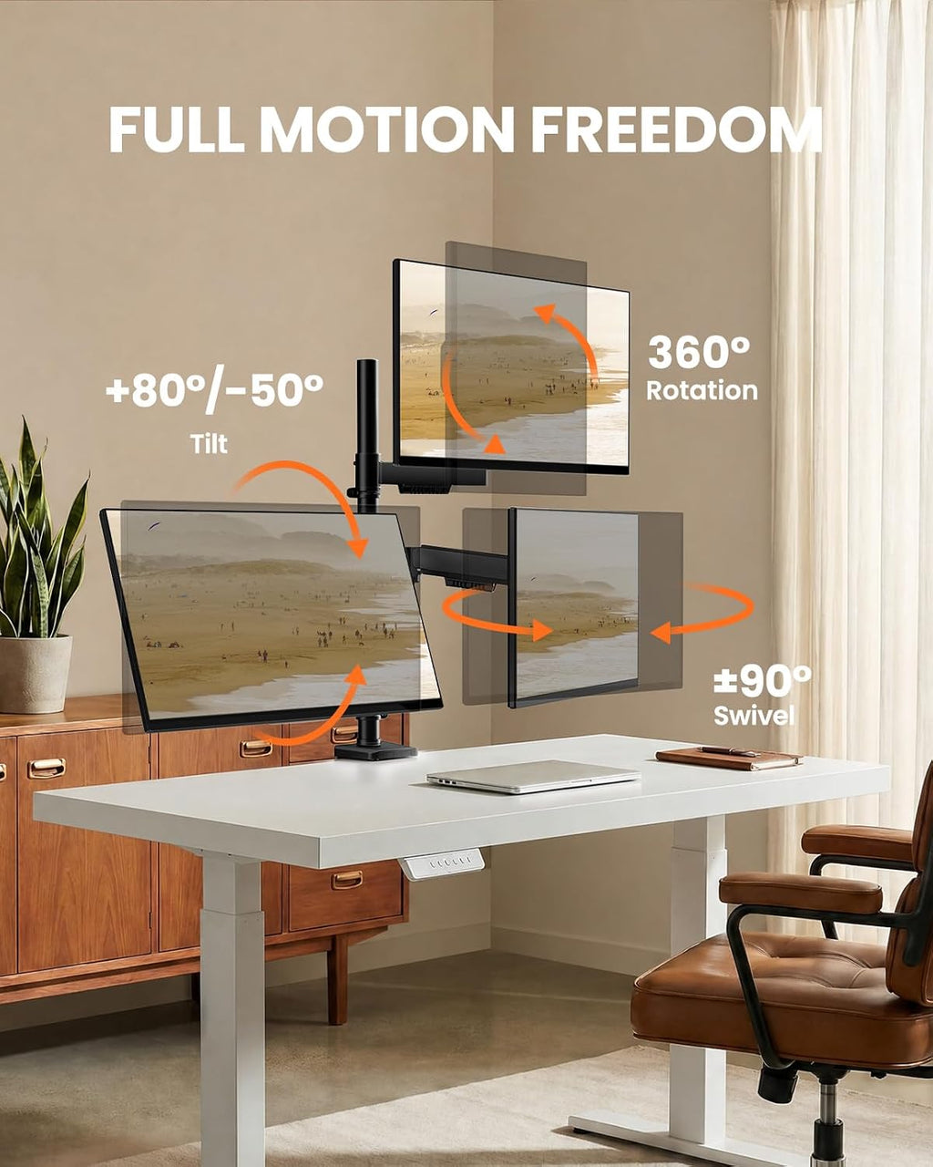 ErGear Triple Monitor Mount for 13-32 Inch Screens, 19.8 lbs per Arm | Dual C-Clamp Stability, Full-Motion Monitor Arms, Tilt, Swivel, Rotation, One-Hand Adjustment, Space-Saving, 2 Setup Options -