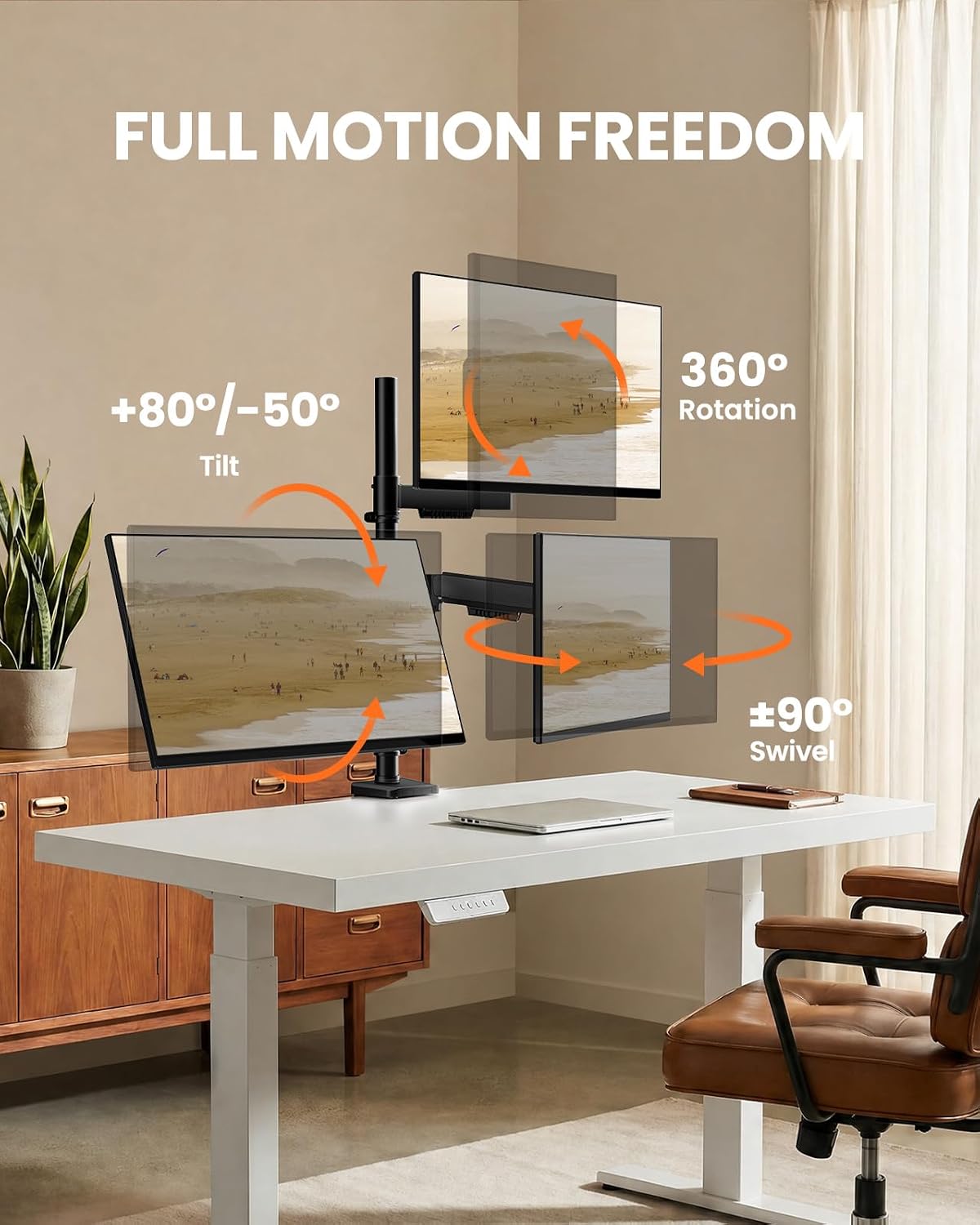 ErGear Triple Monitor Mount for 13-32 Inch Screens, 19.8 lbs per Arm | Dual C-Clamp Stability, Full-Motion Monitor Arms, Tilt, Swivel, Rotation, One-Hand Adjustment, Space-Saving, 2 Setup Options -