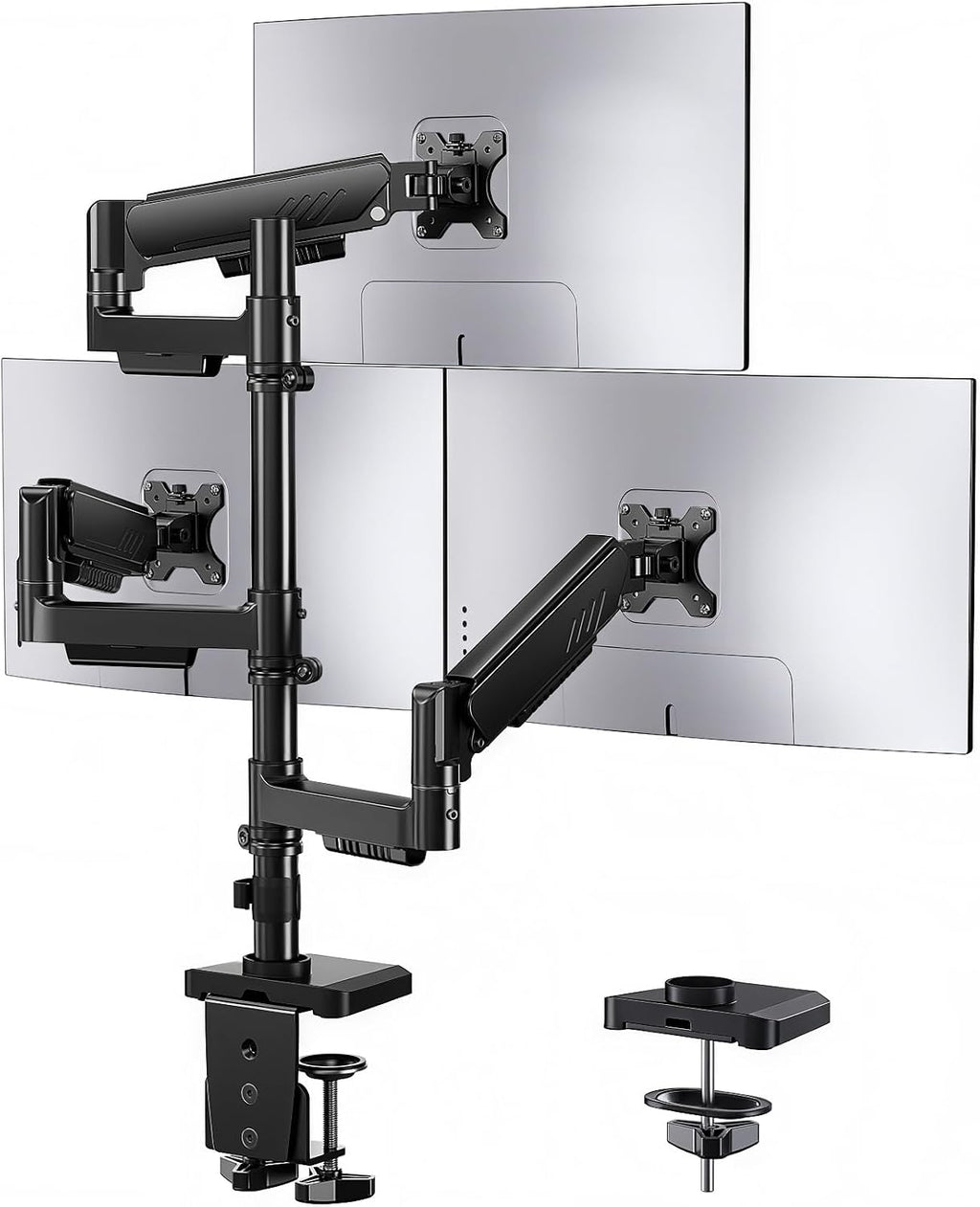 ErGear Triple Monitor Mount for 13-32 Inch Screens, 19.8 lbs per Arm | Dual C-Clamp Stability, Full-Motion Monitor Arms, Tilt, Swivel, Rotation, One-Hand Adjustment, Space-Saving, 2 Setup Options -