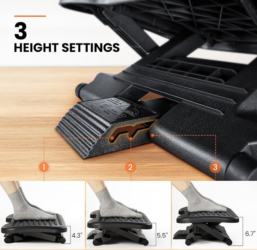 ErGear Under Desk Footrest, Adjustable Foot Rest with 3 Height Settings and 30-Degree Angle, Ergonomic Desk Foot Rest with Massage Texture, Foot and Leg Rest for Home & Office -