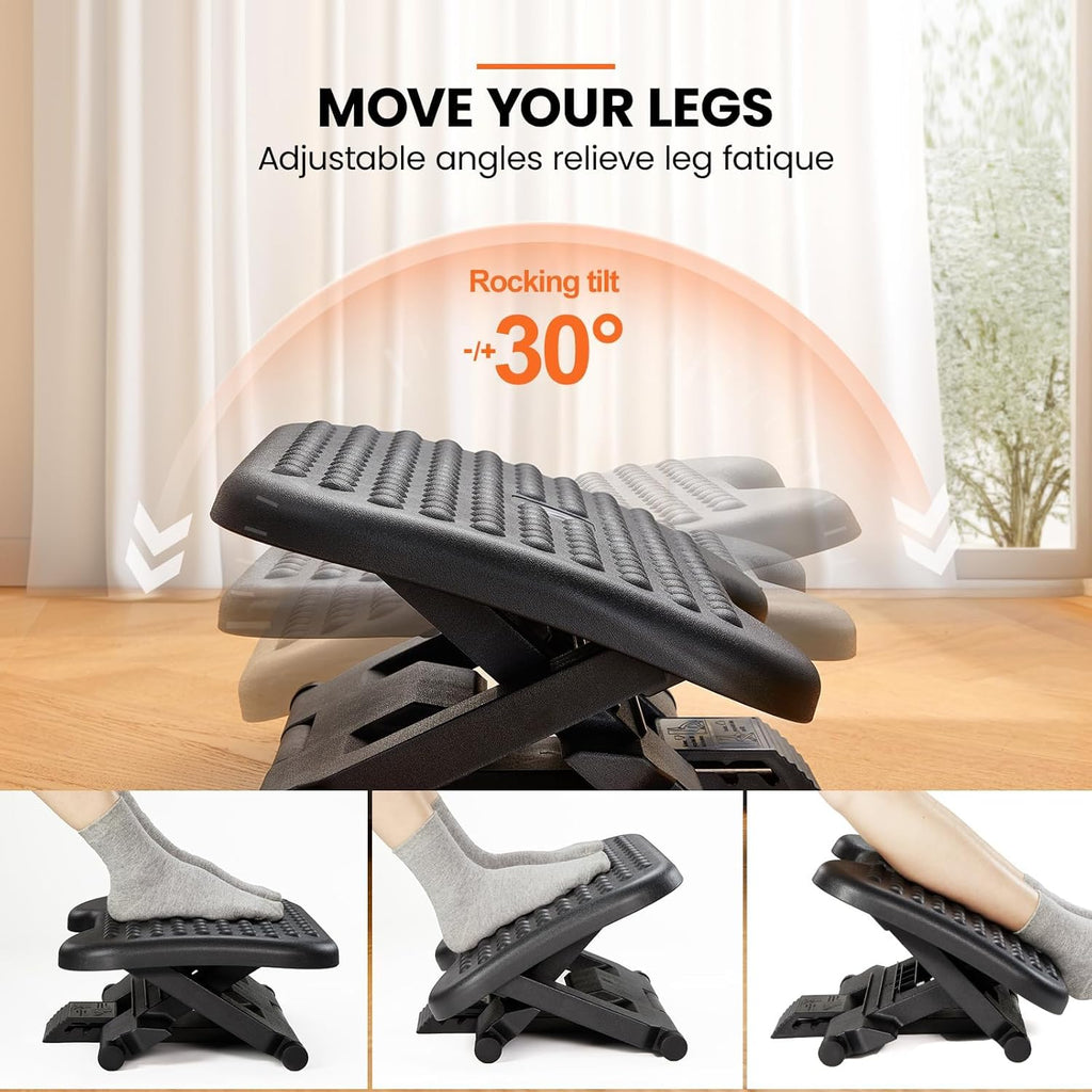 ErGear Under Desk Footrest, Adjustable Foot Rest with 3 Height Settings and 30-Degree Angle, Ergonomic Desk Foot Rest with Massage Texture, Foot and Leg Rest for Home & Office -