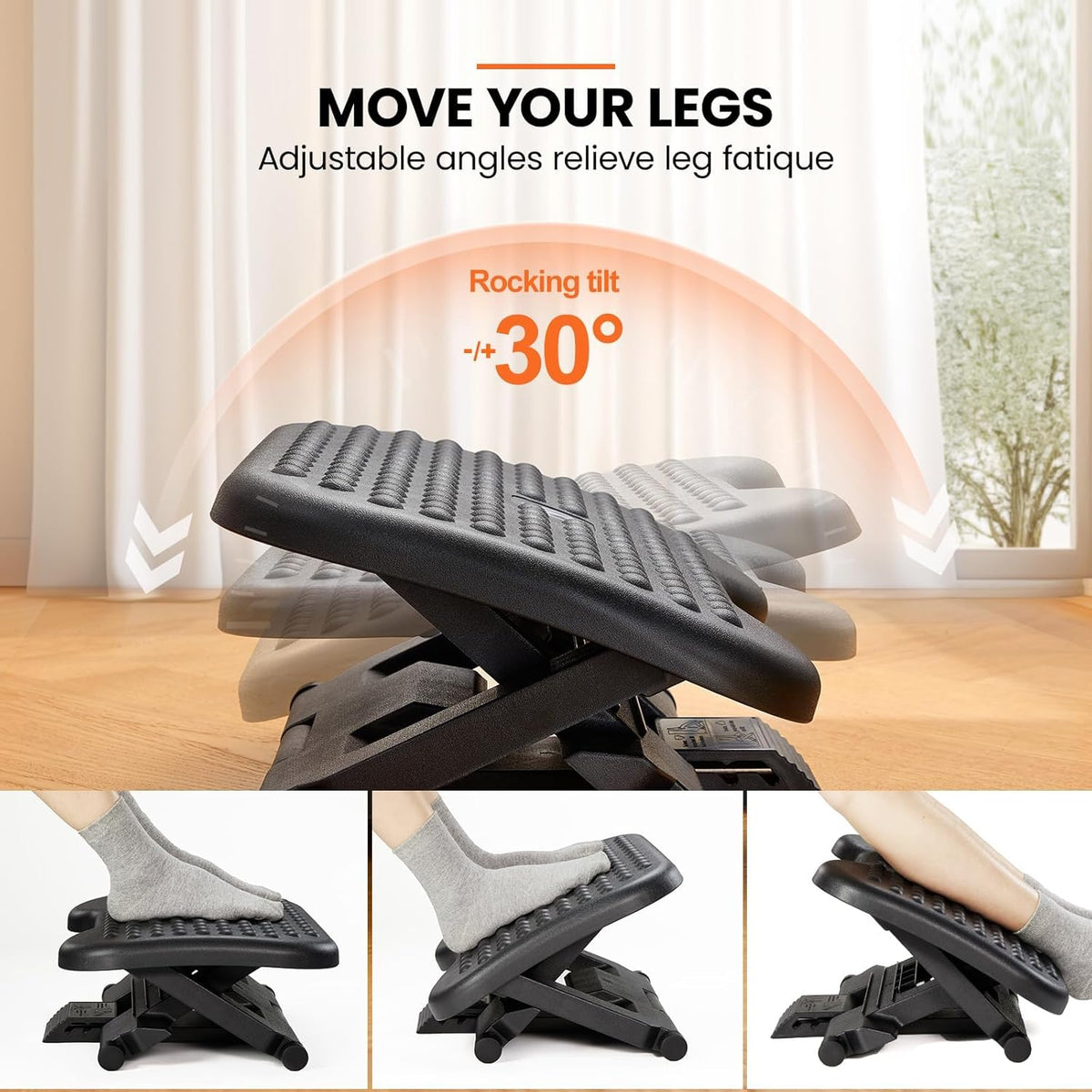 ErGear Under Desk Footrest, Adjustable Foot Rest with 3 Height Settings and 30-Degree Angle, Ergonomic Desk Foot Rest with Massage Texture, Foot and Leg Rest for Home & Office -