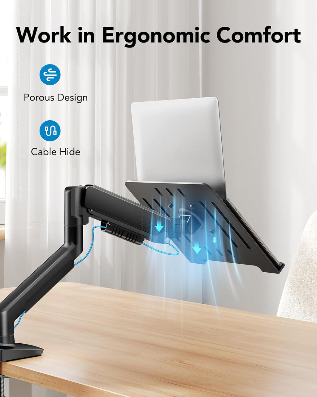 HUANUO 2 in 1 Function Laptop Mount with Tray, Fits 13-34″ Monitors & Up to 17″ Notebook, Ergonomic Laptop Arm with Full Motion Adjustment, Laptop Stand for Desk, VESA 75x75mm/100x100mm -