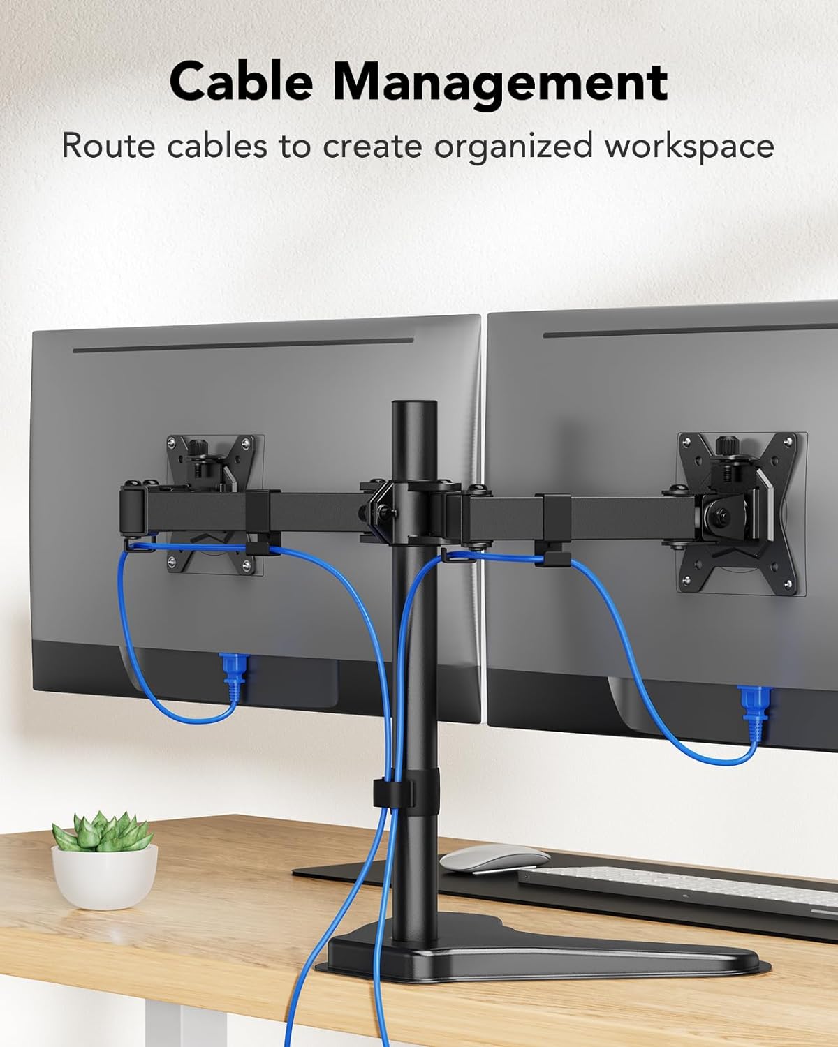 HUANUO 32 inches Dual Monitor Stand up to 17.6lbs per Arm, High-Grade Aluminum Free Standing Dual Monitors Mount for 2 Screens. Fully Adjustable Dual Monitor Stand for Desk with Tilt, Swivel, Rotation - Black