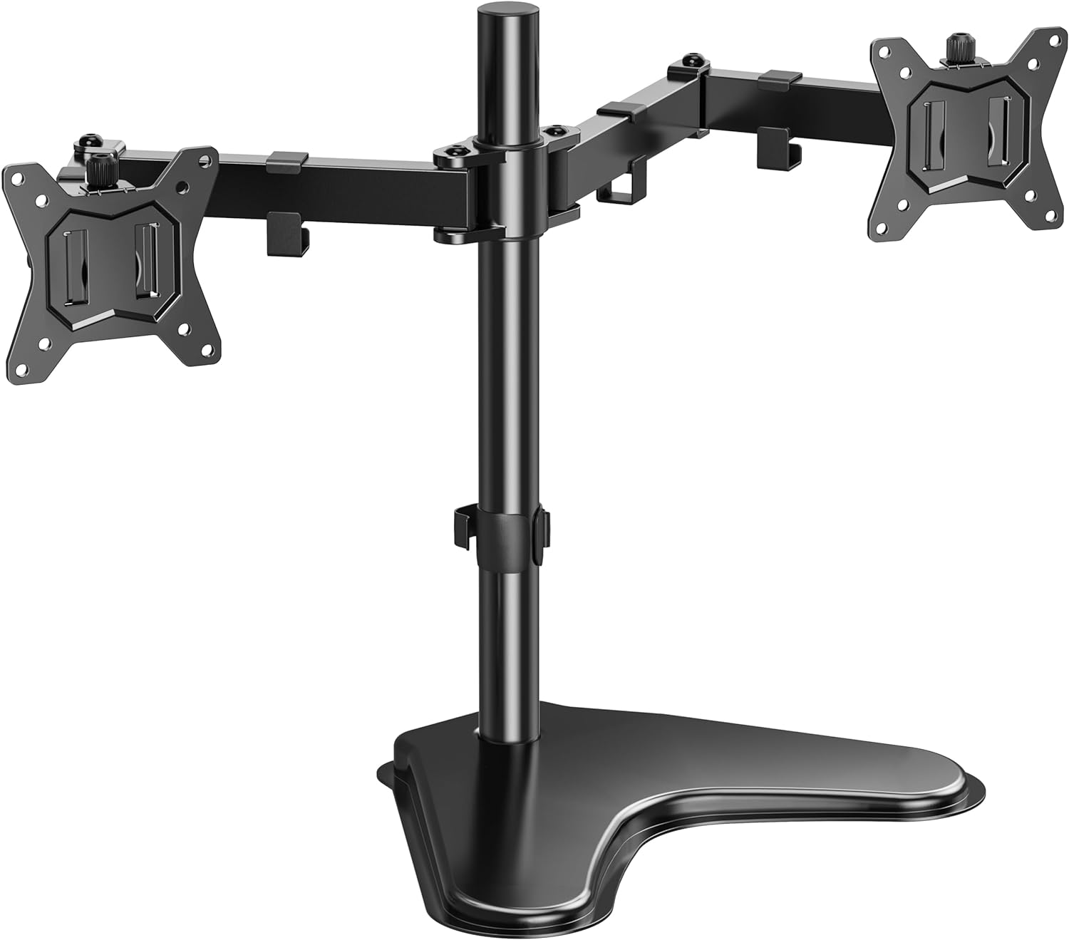 HUANUO 32 inches Dual Monitor Stand up to 17.6lbs per Arm, High-Grade Aluminum Free Standing Dual Monitors Mount for 2 Screens. Fully Adjustable Dual Monitor Stand for Desk with Tilt, Swivel, Rotation - Black