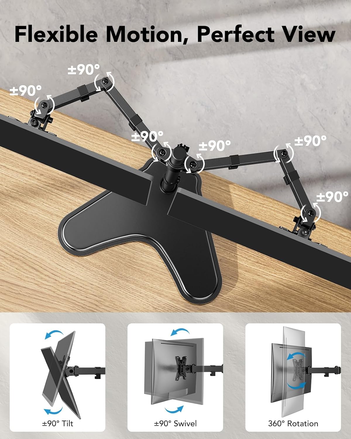 HUANUO 32 inches Dual Monitor Stand up to 17.6lbs per Arm, High-Grade Aluminum Free Standing Dual Monitors Mount for 2 Screens. Fully Adjustable Dual Monitor Stand for Desk with Tilt, Swivel, Rotation - Black