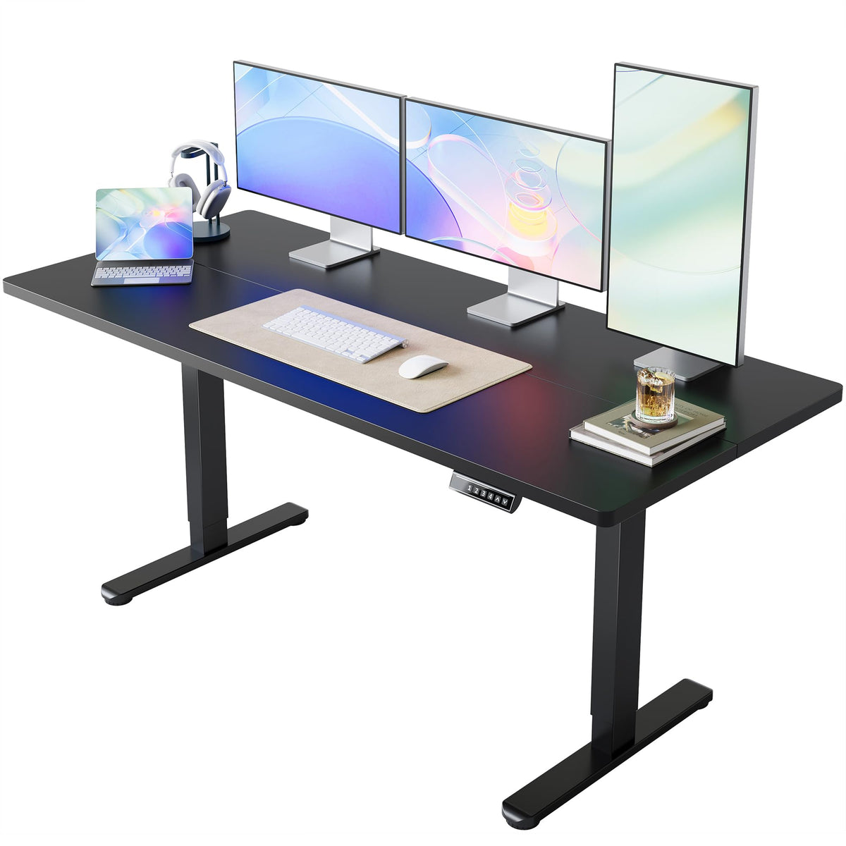 HUANUO 32" Small Electric Standing Desk Adjustable Height, 4 Memory Height Settings, Sit Stand Up Desk for Home Office & Computer Workstation, Black -