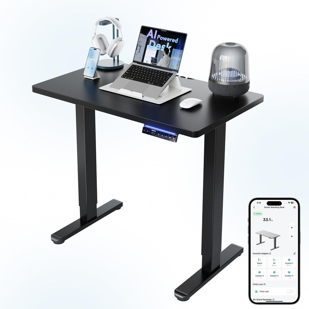 HUANUO 32" Small Electric Standing Desk Adjustable Height, 4 Memory Height Settings, Sit Stand Up Desk for Home Office & Computer Workstation, Black -