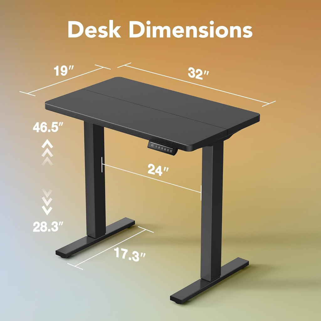 HUANUO 32" Small Electric Standing Desk Adjustable Height, 4 Memory Height Settings, Sit Stand Up Desk for Home Office & Computer Workstation, Black -