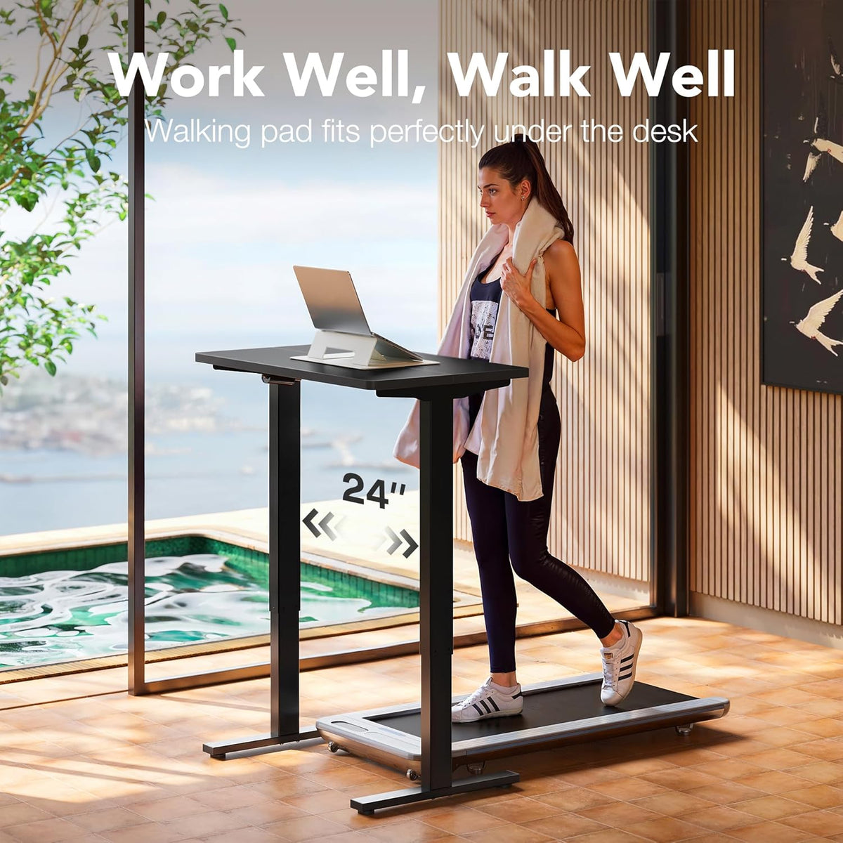HUANUO 32" Small Electric Standing Desk Adjustable Height, 4 Memory Height Settings, Sit Stand Up Desk for Home Office & Computer Workstation, Black -