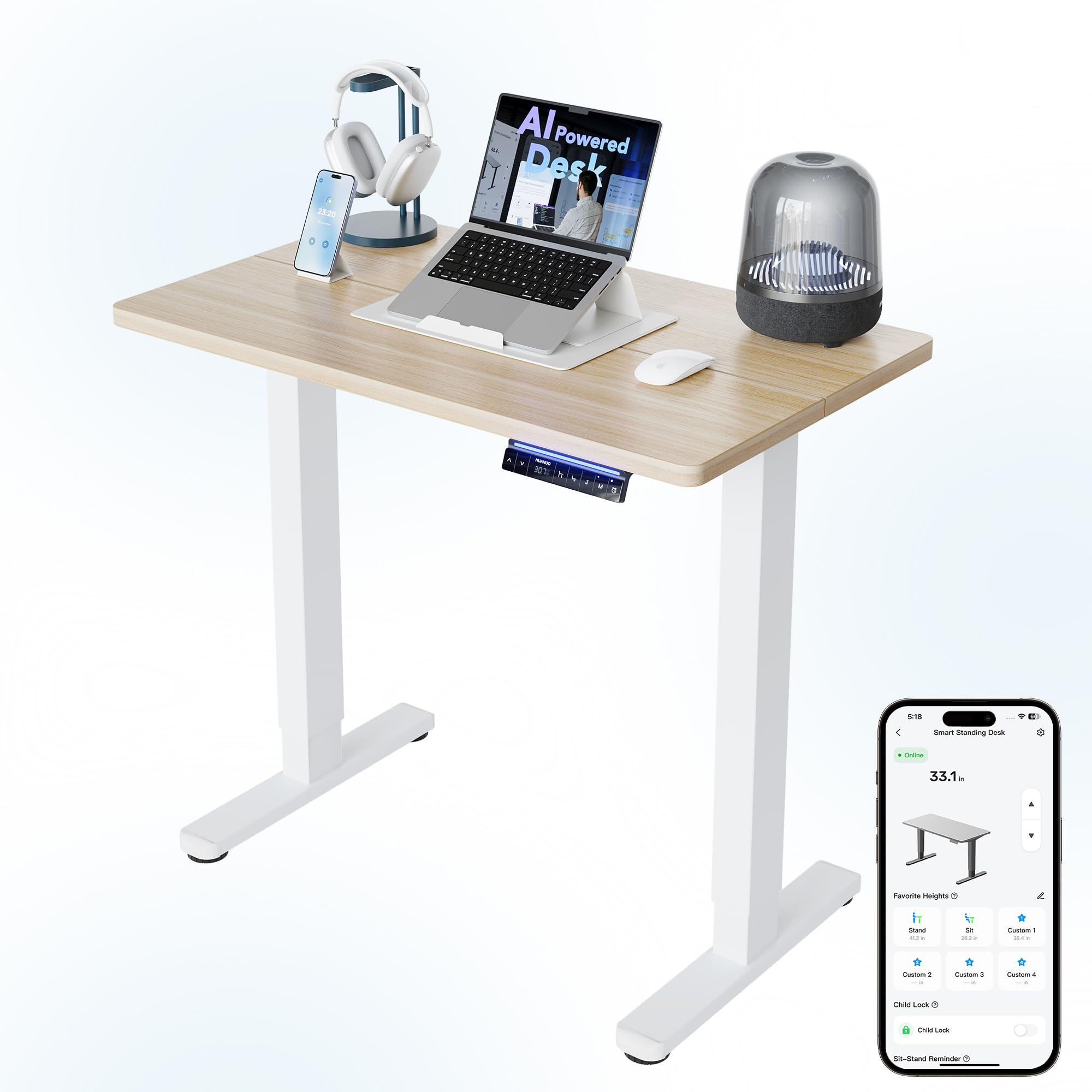 HUANUO 32" Small Electric Standing Desk Adjustable Height, 4 Memory Height Settings, Sit Stand Up Desk for Home Office & Computer Workstation, Black -
