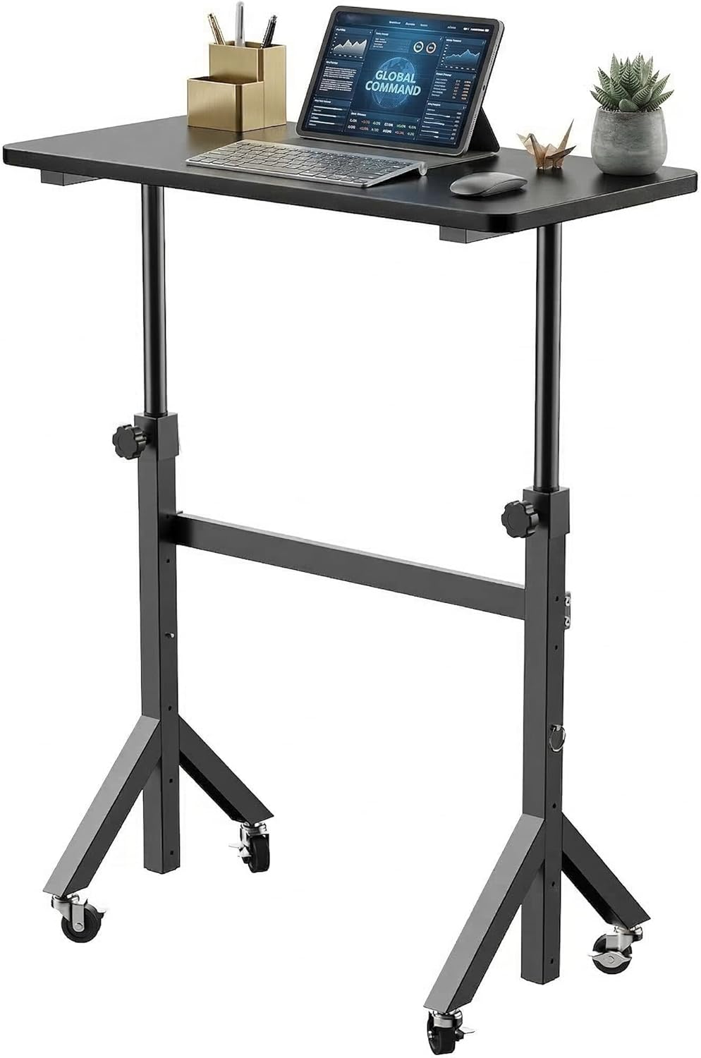 HUANUO 32'' Small Standing Desk Adjustable Heigh, Mobile Stand Up Desk with Wheels, Portable Rolling Desks for Walking Pad and Treadmill, Computer Laptop Desks for Home Office Space,Black - Black