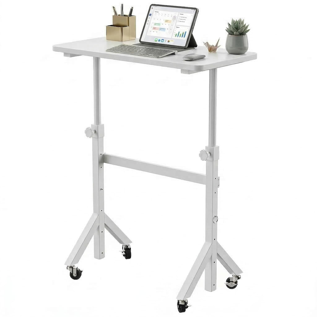 HUANUO 32'' Small Standing Desk Adjustable Heigh, Mobile Stand Up Desk with Wheels, Portable Rolling Desks for Walking Pad and Treadmill, Computer Laptop Desks for Home Office Space,Black - White