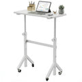 HUANUO 32'' Small Standing Desk Adjustable Heigh, Mobile Stand Up Desk with Wheels, Portable Rolling Desks for Walking Pad and Treadmill, Computer Laptop Desks for Home Office Space,Black - White