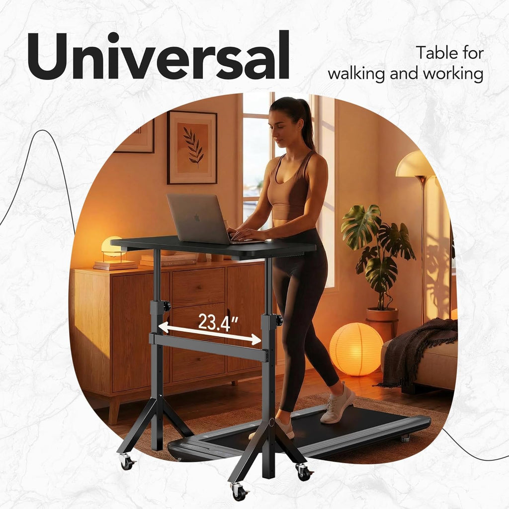 HUANUO 32'' Small Standing Desk Adjustable Heigh, Mobile Stand Up Desk with Wheels, Portable Rolling Desks for Walking Pad and Treadmill, Computer Laptop Desks for Home Office Space,Black - White