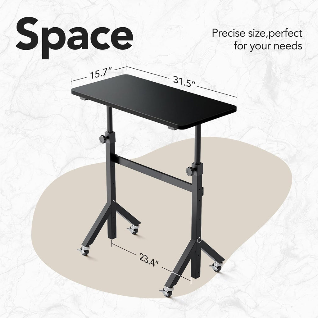 HUANUO 32'' Small Standing Desk Adjustable Heigh, Mobile Stand Up Desk with Wheels, Portable Rolling Desks for Walking Pad and Treadmill, Computer Laptop Desks for Home Office Space,Black - White