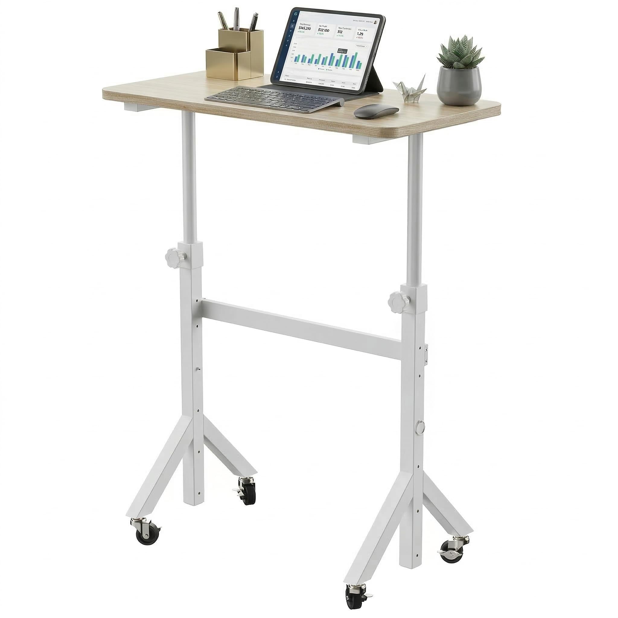 HUANUO 32'' Small Standing Desk Adjustable Heigh, Mobile Stand Up Desk with Wheels, Portable Rolling Desks for Walking Pad and Treadmill, Computer Laptop Desks for Home Office Space,Black - Light Walnut