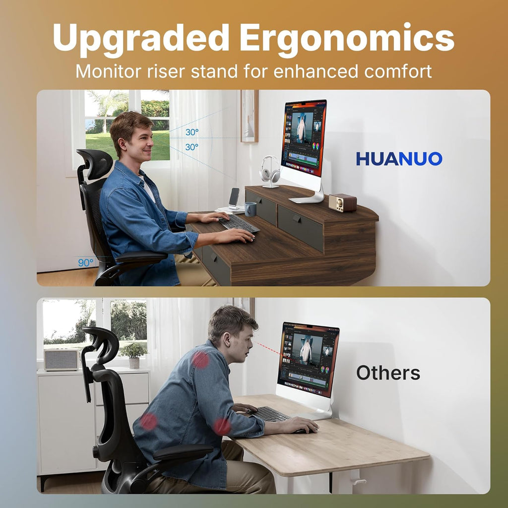 HUANUO 32 X 20 inch Electric Standing Desk with 4 Drawers, Adjustable Height Sit Stand Home Office Desk, C-Clamp Mount Compatible, Ergonomic Stand up Desk with 4 Preset Heights, Walnut - 40*24 Inch