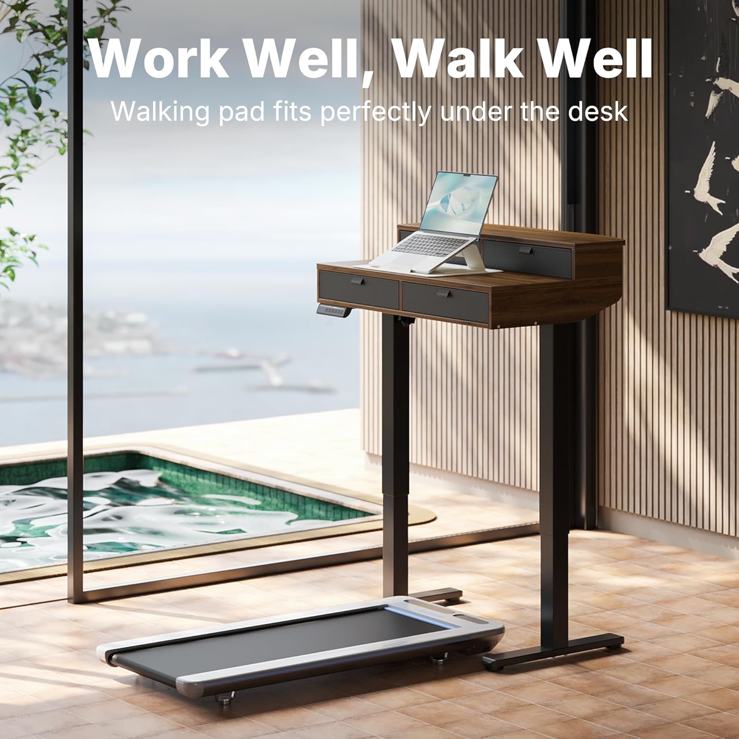 HUANUO 32 X 20 inch Electric Standing Desk with 4 Drawers, Adjustable Height Sit Stand Home Office Desk, C-Clamp Mount Compatible, Ergonomic Stand up Desk with 4 Preset Heights, Walnut - 40*24 Inch
