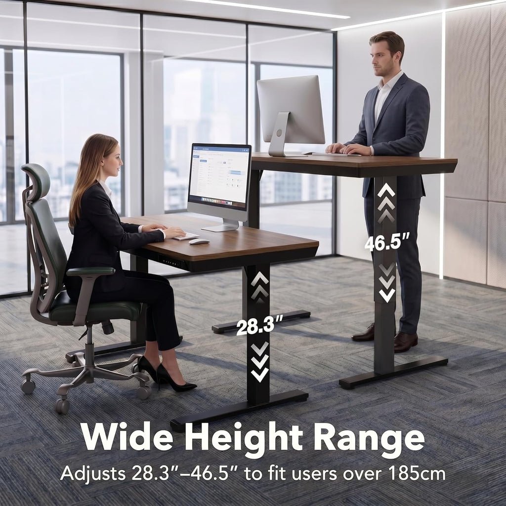 HUANUO 40 X 24 Inch Standing Desk with Drawers, Electric Adjustable Height Desk, Quick Install One - Piece Tabletop with USB Charging Ports, Sit to Stand Up Desk for Home Office, Black Walnut - 