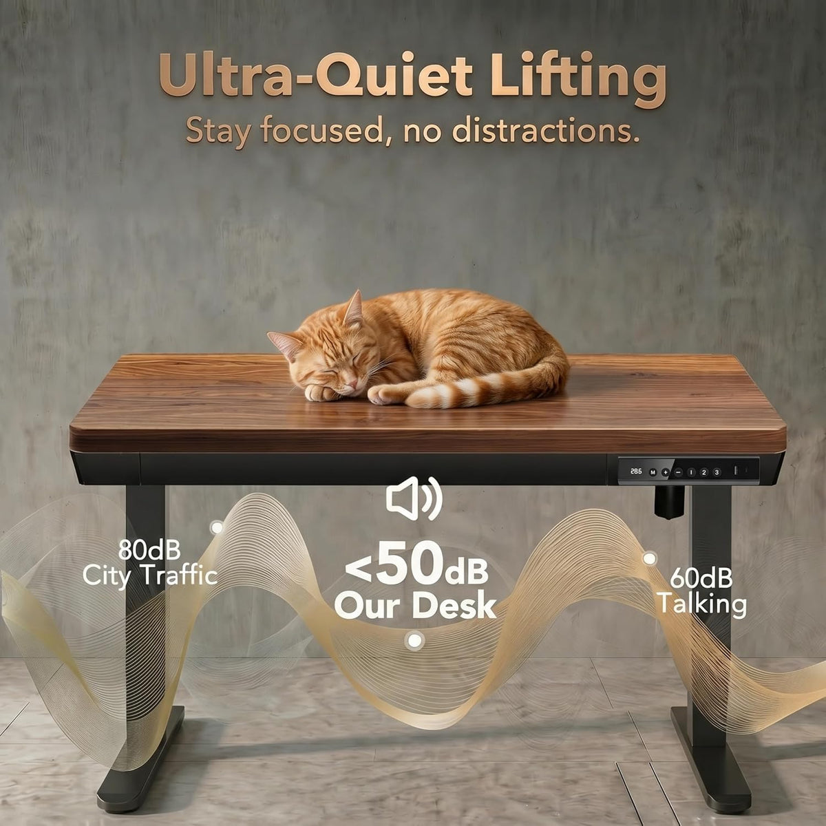 HUANUO 40 X 24 Inch Standing Desk with Drawers, Electric Adjustable Height Desk, Quick Install One - Piece Tabletop with USB Charging Ports, Sit to Stand Up Desk for Home Office, Black Walnut - 