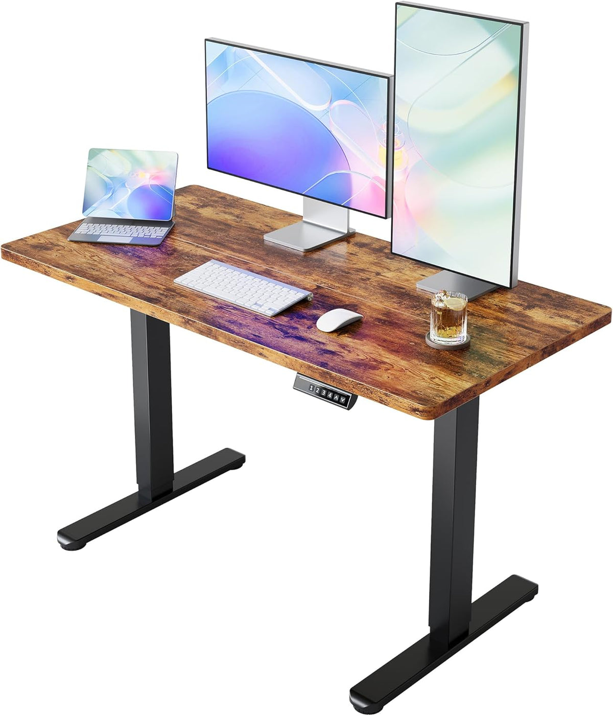 HUANUO 43 x 24 inch Electric Standing Desk Adjustable Height, 4 Memory Height Settings, Sit Stand Up Desk for Home Office & Computer Workstation, Rustic Brown -