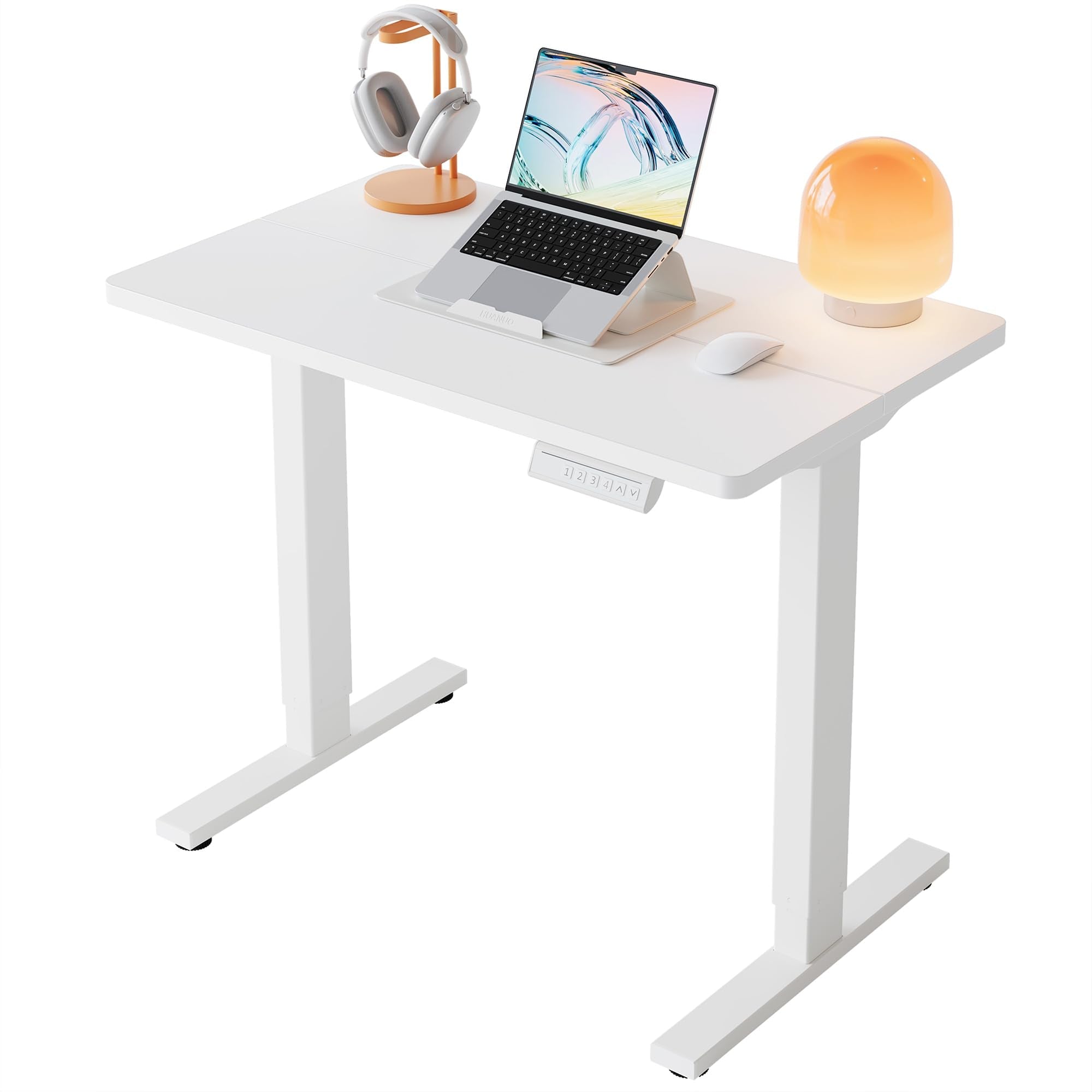 HUANUO 43 x 24 inch Electric Standing Desk Adjustable Height, 4 Memory Height Settings, Sit Stand Up Desk for Home Office & Computer Workstation, Rustic Brown -