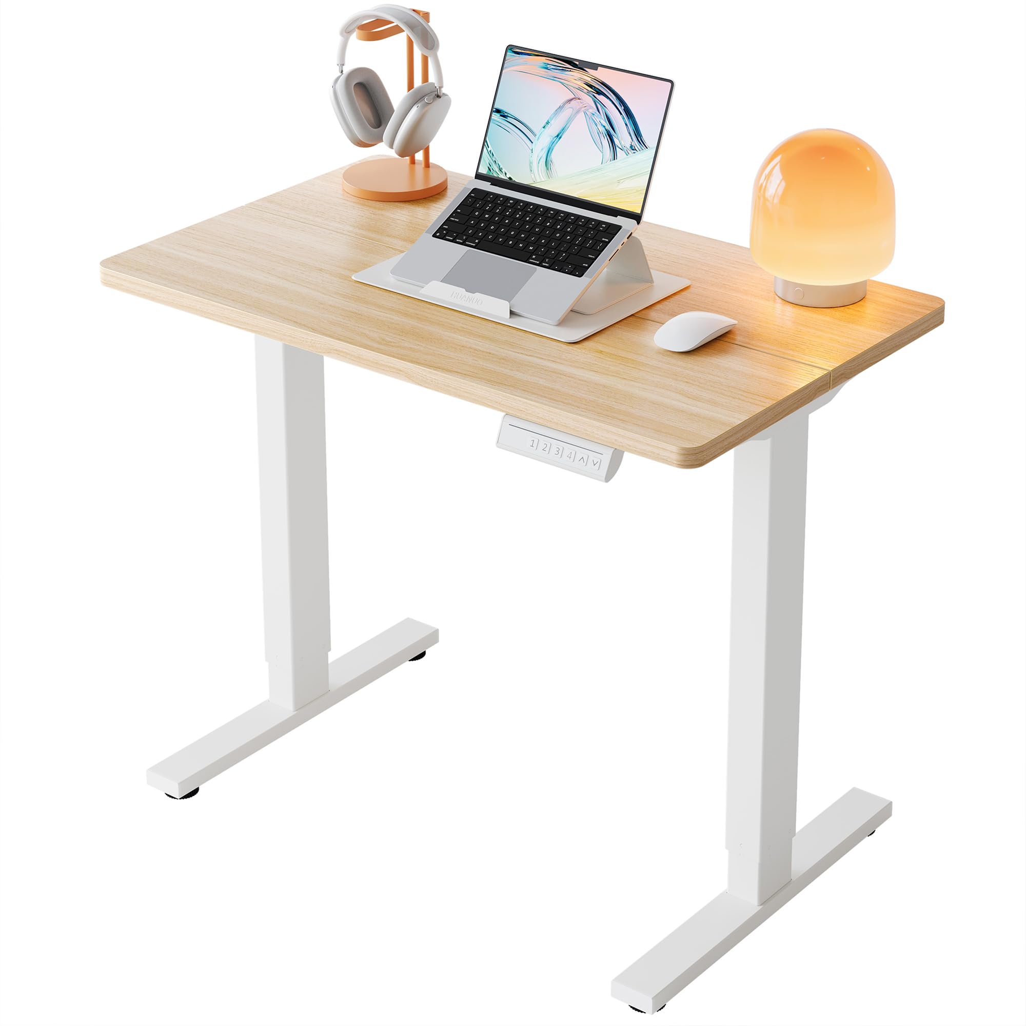 HUANUO 43 x 24 inch Electric Standing Desk Adjustable Height, 4 Memory Height Settings, Sit Stand Up Desk for Home Office & Computer Workstation, White - 