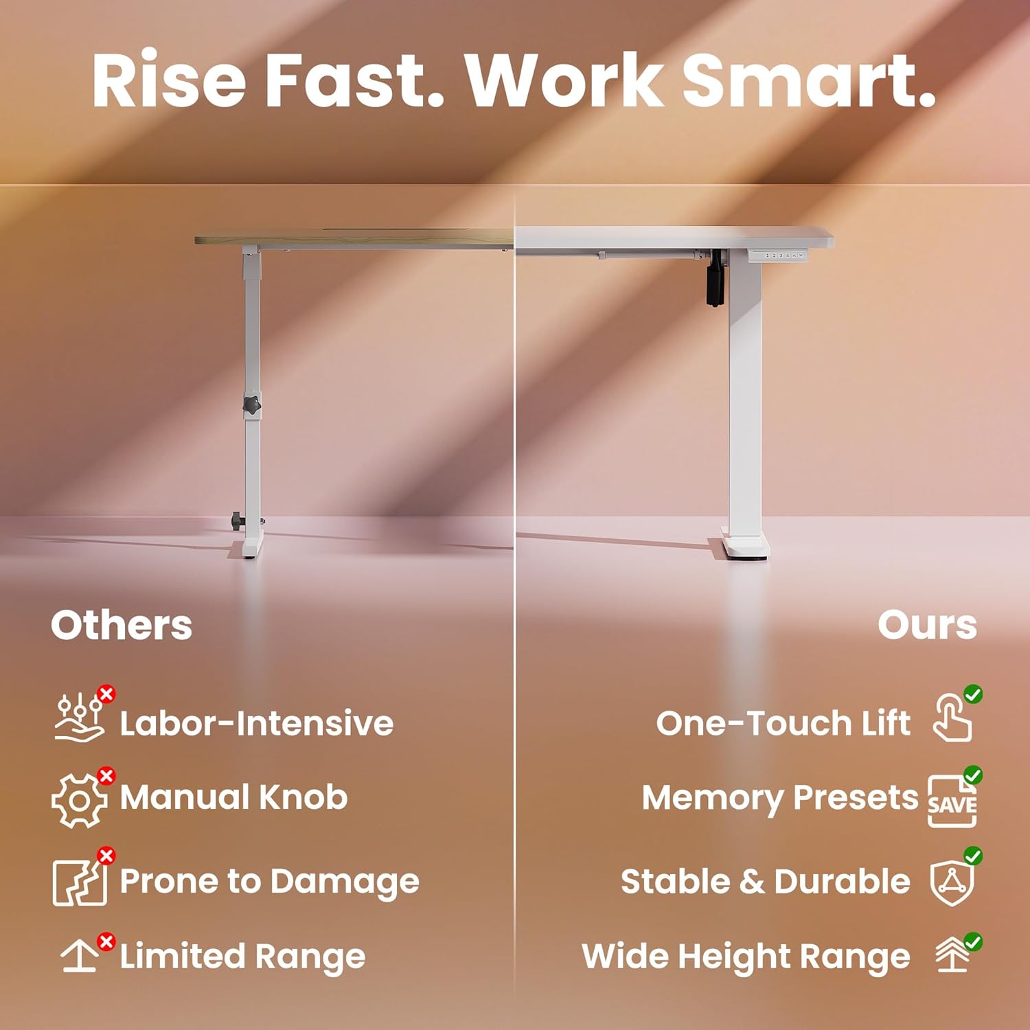 HUANUO 43 x 24 inch Electric Standing Desk Adjustable Height, 4 Memory Height Settings, Sit Stand Up Desk for Home Office & Computer Workstation, White - 