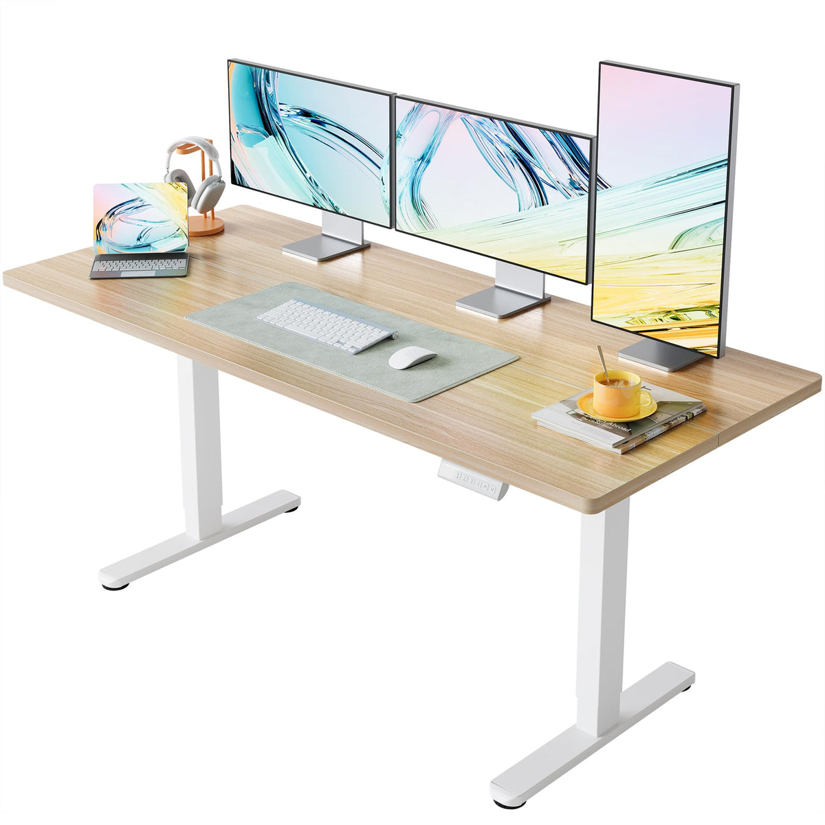 HUANUO 43 x 24 inch Electric Standing Desk Adjustable Height, 4 Memory Height Settings, Sit Stand Up Desk for Home Office & Computer Workstation, White - 
