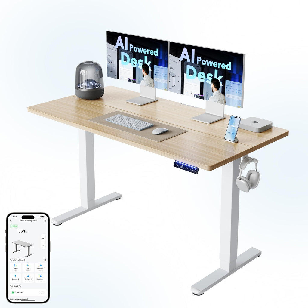 HUANUO 43 x 24 inch Electric Standing Desk Adjustable Height, 4 Memory Height Settings, Sit Stand Up Desk for Home Office & Computer Workstation, White - 
