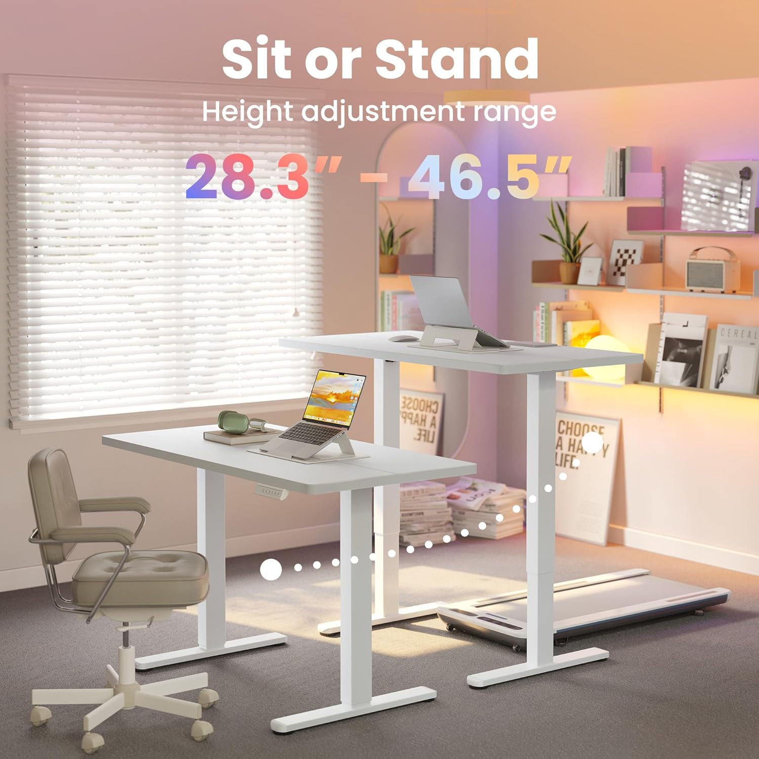 HUANUO 43 x 24 inch Electric Standing Desk Adjustable Height, 4 Memory Height Settings, Sit Stand Up Desk for Home Office & Computer Workstation, White - 