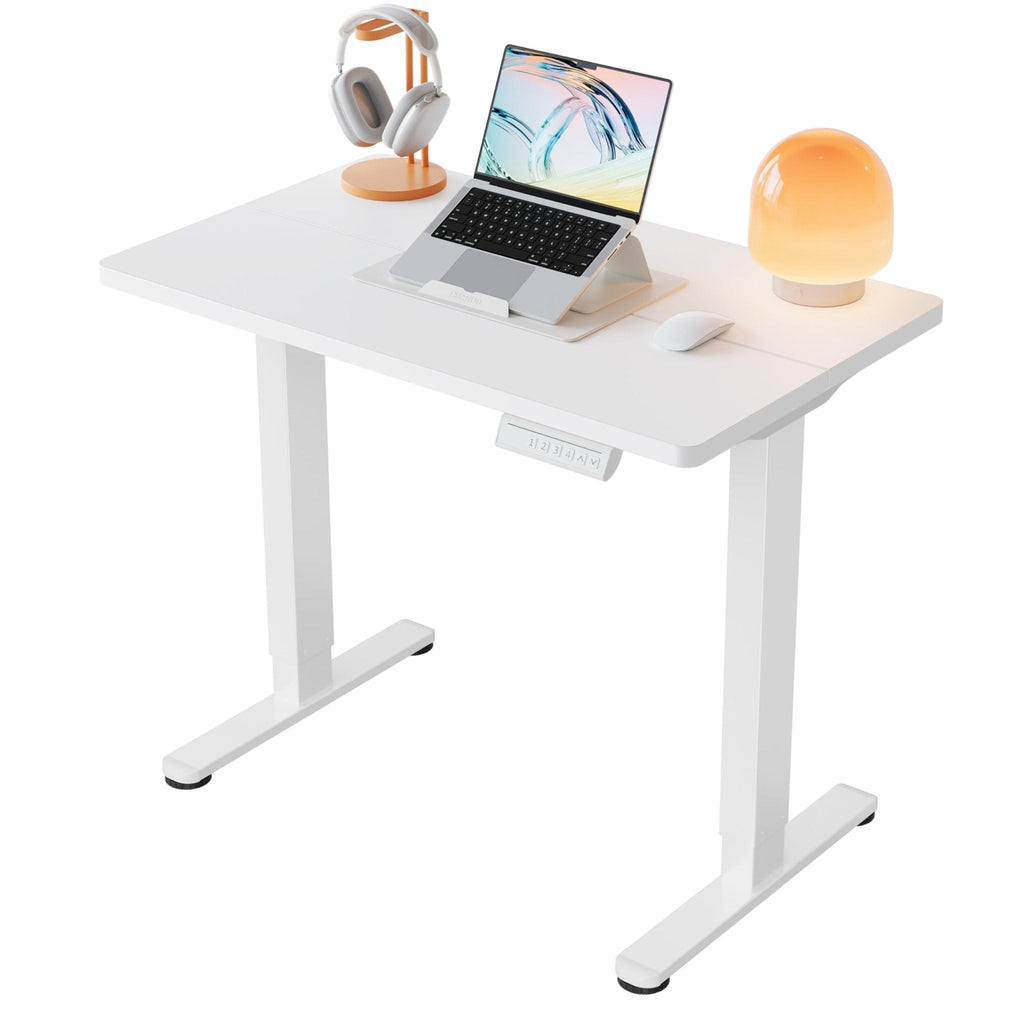HUANUO 43 x 24 inch Electric Standing Desk Adjustable Height, 4 Memory Height Settings, Sit Stand Up Desk for Home Office & Computer Workstation, White - 