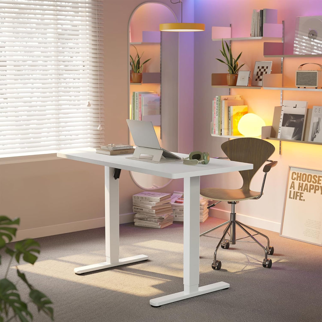 HUANUO 43 x 24 inch Electric Standing Desk Adjustable Height, 4 Memory Height Settings, Sit Stand Up Desk for Home Office & Computer Workstation, White - 