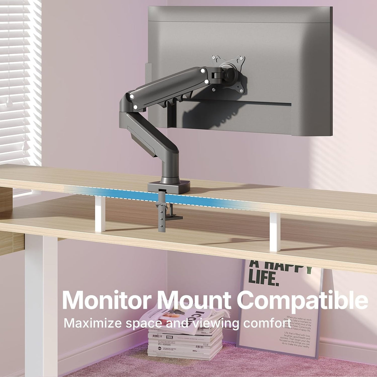 HUANUO 55″ x 26″ Electric Standing Desk with 2 Drawers &24.4″ Large Keyboard Tray, C-Clamp Mount Compatible, Adjustable Computer Desk for Office, Sit Stand Up Desk with 4 Height Presets, Light Walnut - 48*26 inch