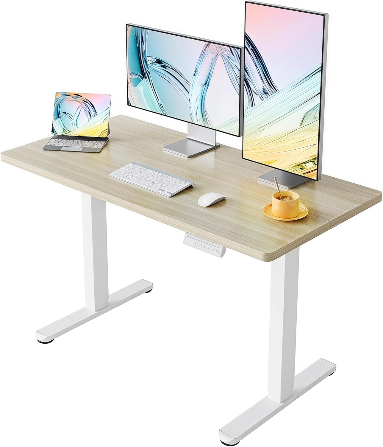 HUANUO 55 x 28 inch Electric Standing Desk Adjustable Height, 4 Memory Height Settings, Sit Stand Up Desk for Home Office & Computer Workstation, Light Walnut - 40" X 24"
