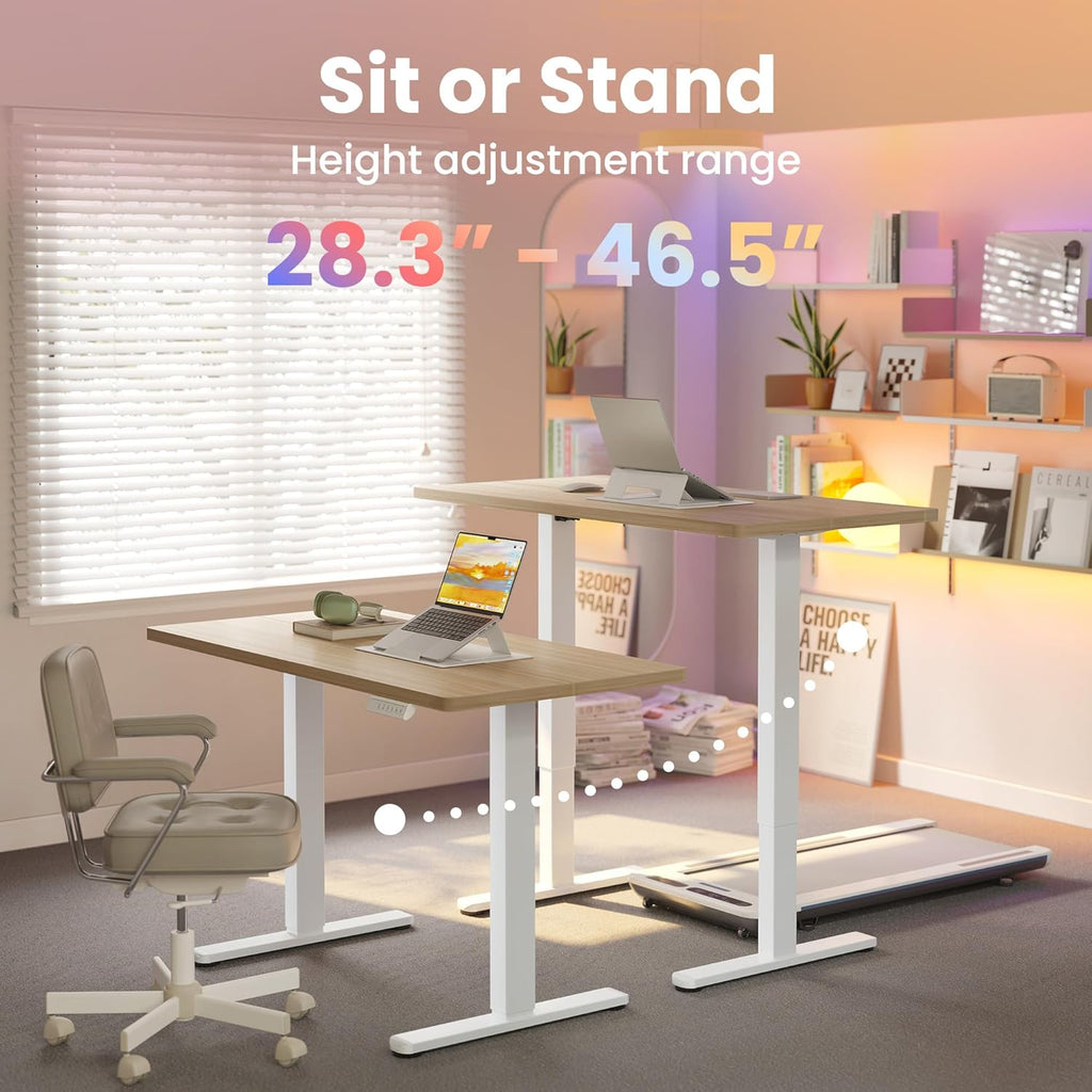 HUANUO 55 x 28 inch Electric Standing Desk Adjustable Height, 4 Memory Height Settings, Sit Stand Up Desk for Home Office & Computer Workstation, Light Walnut - 40" X 24"
