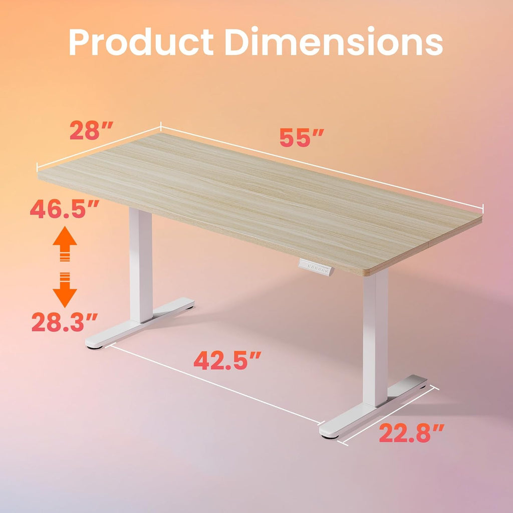 HUANUO 55 x 28 inch Electric Standing Desk Adjustable Height, 4 Memory Height Settings, Sit Stand Up Desk for Home Office & Computer Workstation, Light Walnut - 40" X 24"