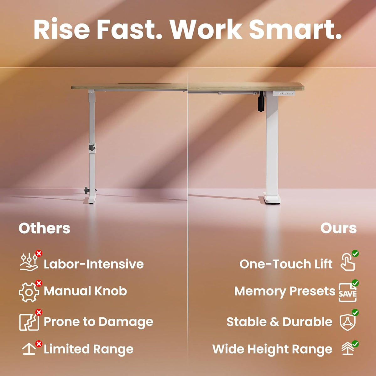 HUANUO 55 x 28 inch Electric Standing Desk Adjustable Height, 4 Memory Height Settings, Sit Stand Up Desk for Home Office & Computer Workstation, Light Walnut - 40" X 24"