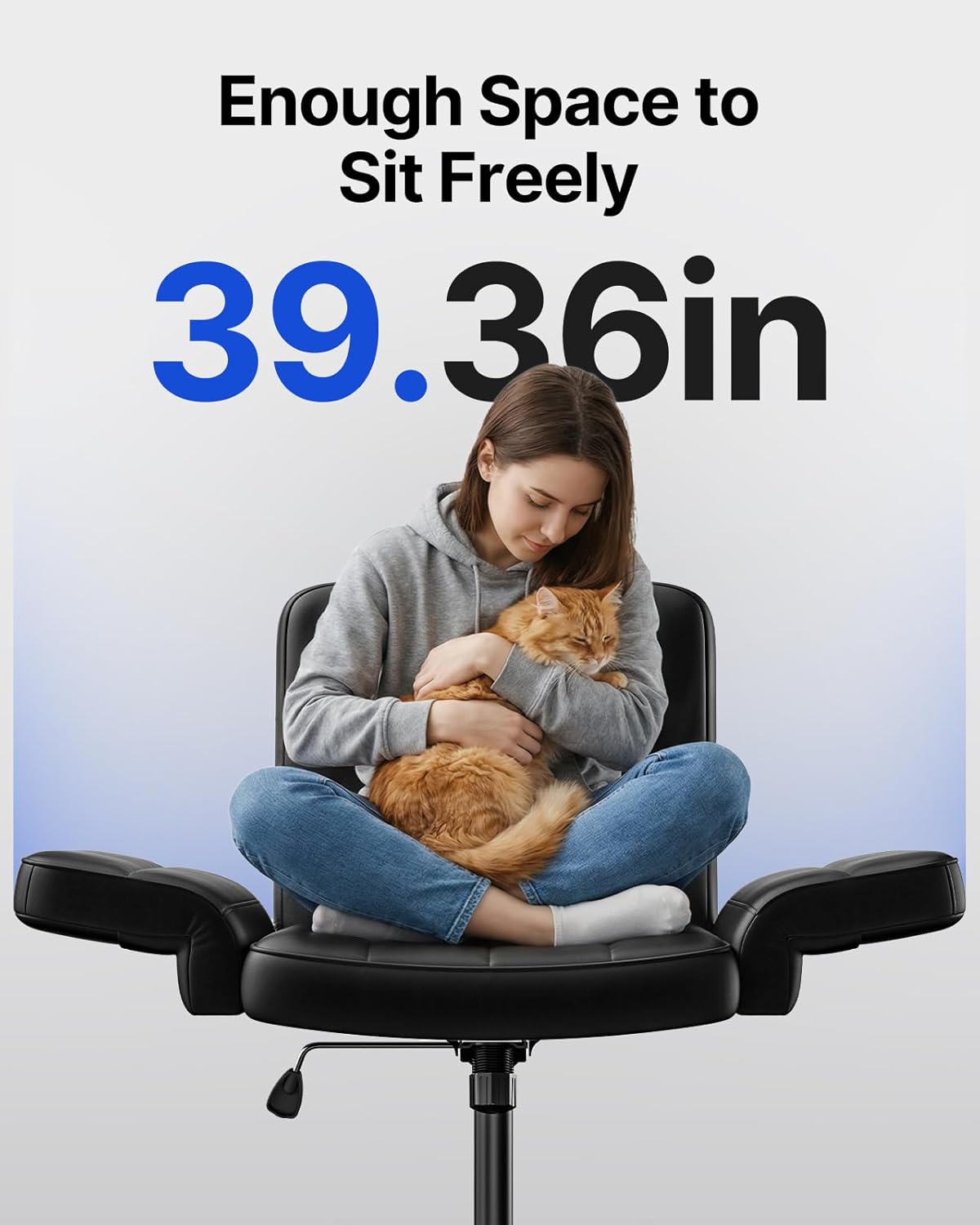 HUANUO Criss Cross Chair with 6-Point Adjustable Armrests, Pet-Friendly Criss Cross Office Chair, Comfortable Cross Leg Chair with Wide Seat, Durable PU Leather, Side Storage Pocket, Easy Assembly -