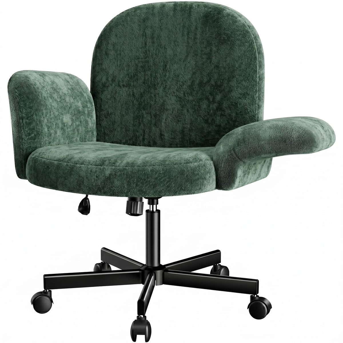 HUANUO Criss Cross Office Chair with Adjustable Armrests & Wheels, Vanity Chair with Wide Cushion, Reclining Back, Soft Chenille Fabric, Desk Chair for Home Office, Makeup Room, Bedroom, White - Green