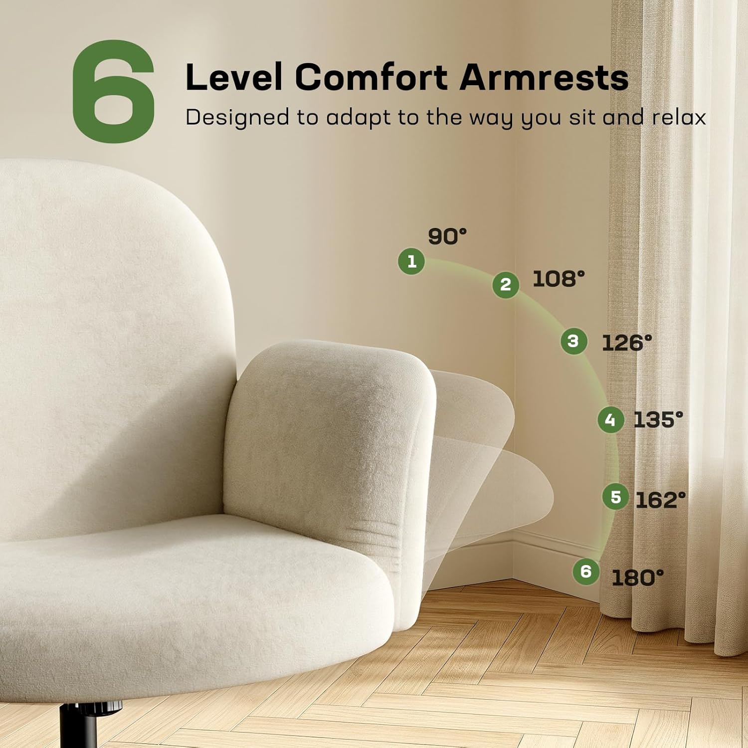 HUANUO Criss Cross Office Chair with Adjustable Armrests & Wheels, Vanity Chair with Wide Cushion, Reclining Back, Soft Chenille Fabric, Desk Chair for Home Office, Makeup Room, Bedroom, White - White